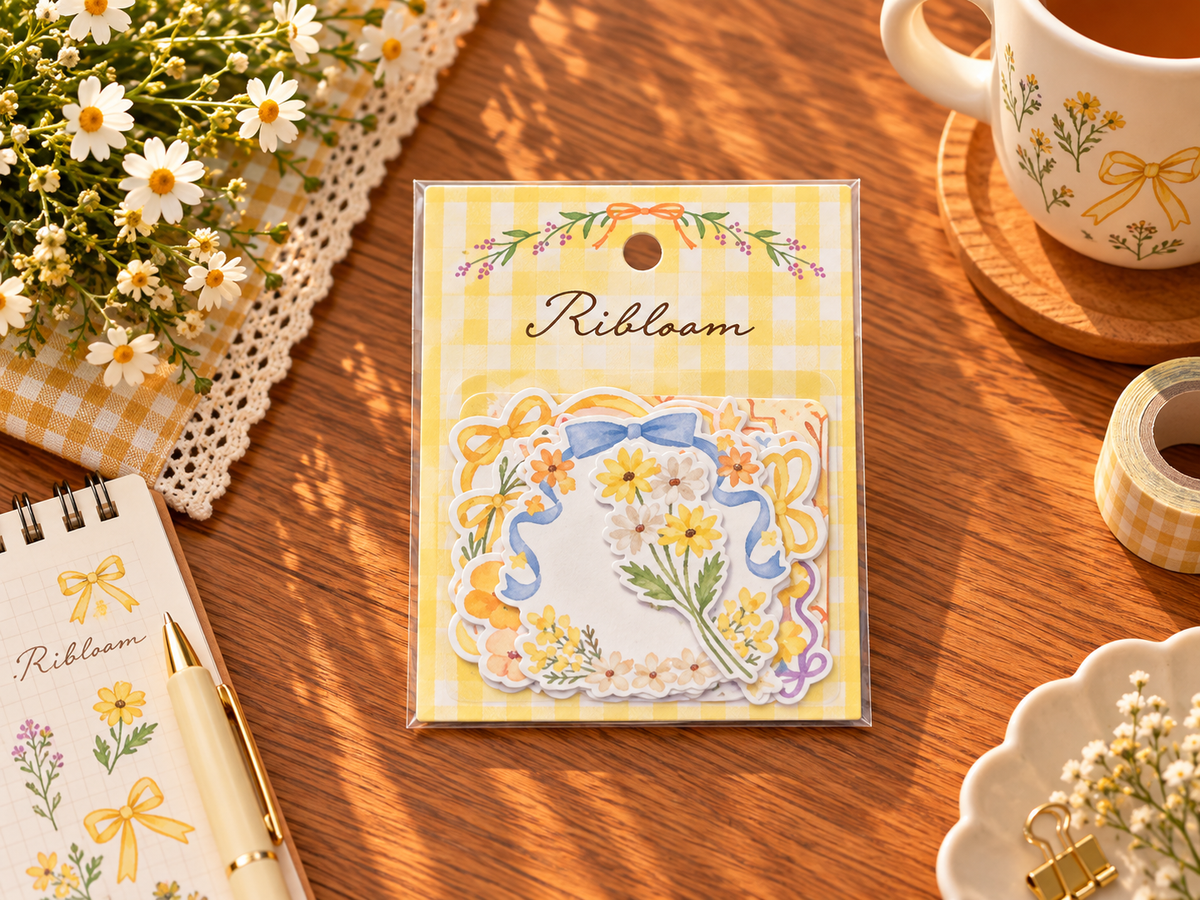Cute Floral Ribbon Decorative Sticker Set