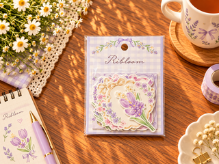 Cute Purple Floral Ribbon Decorative Sticker Set