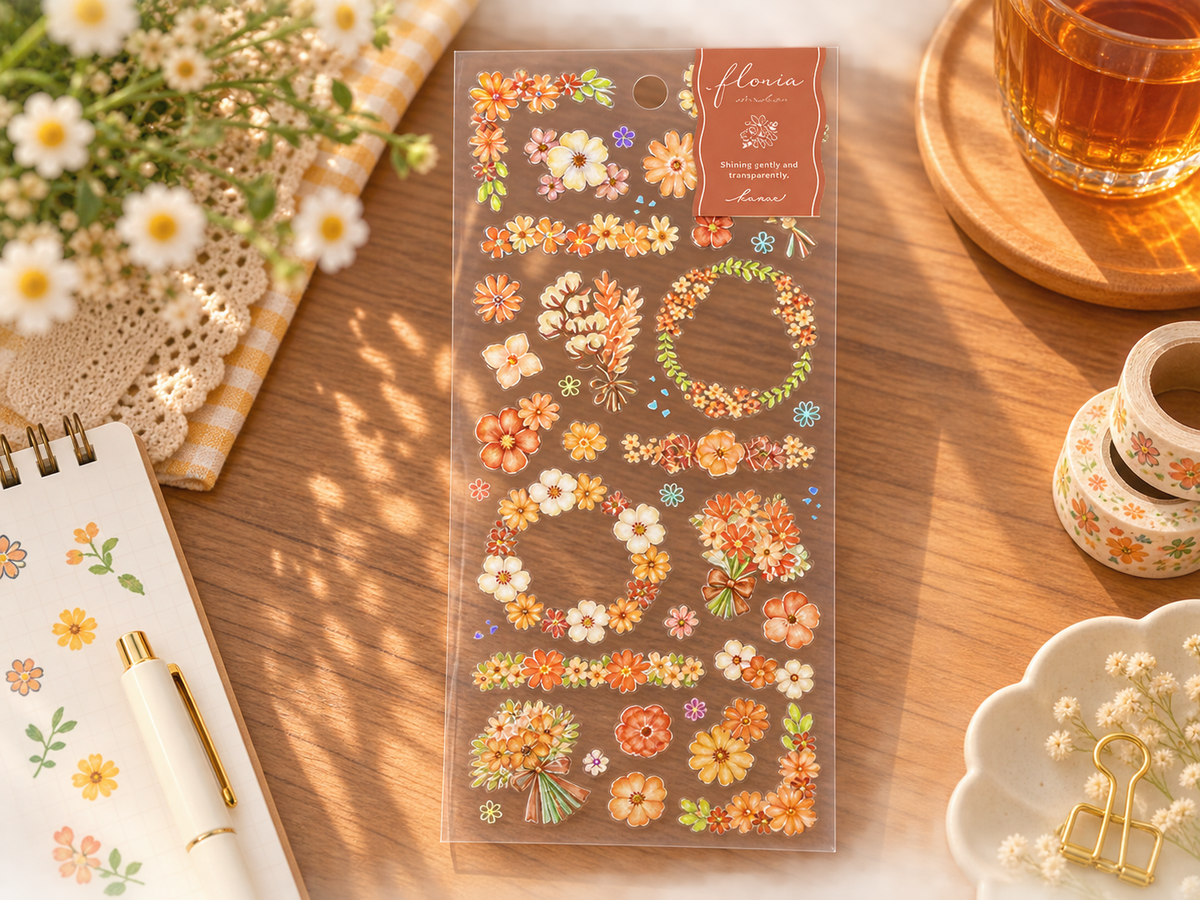 Elegant Orange Floral Transparent Decorative Sticker Sheet