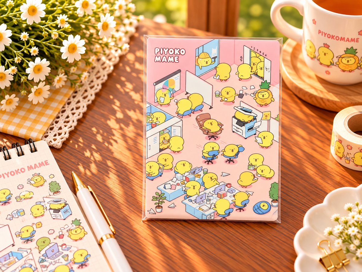 Cute Yellow Chick Office Adventure Notebook – Japanese Kawaii Stationery