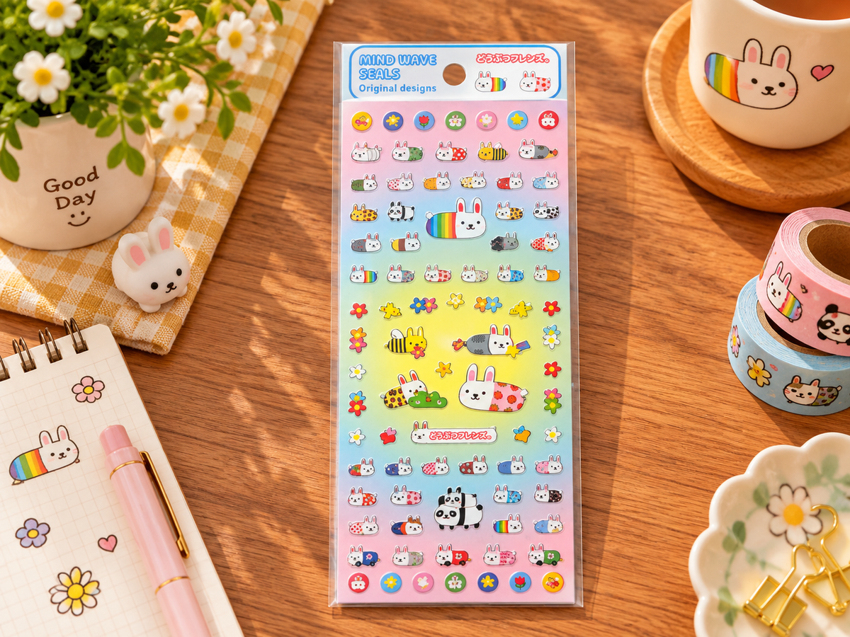 Colourful Long Bunny Friends Decorative Sticker Sheet